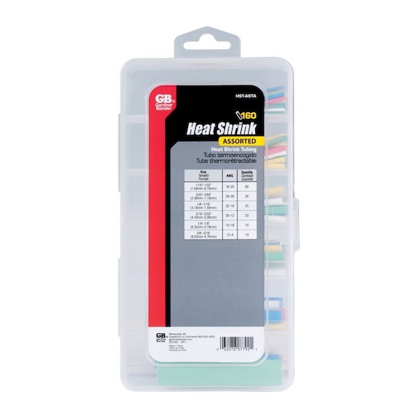 Gardner Bender Heat Shrink Tube, 2:1 I.D. Shrink Ratio, 1/4 to 1/8 in, Blue, Red, Yellow HST-ASTA - main